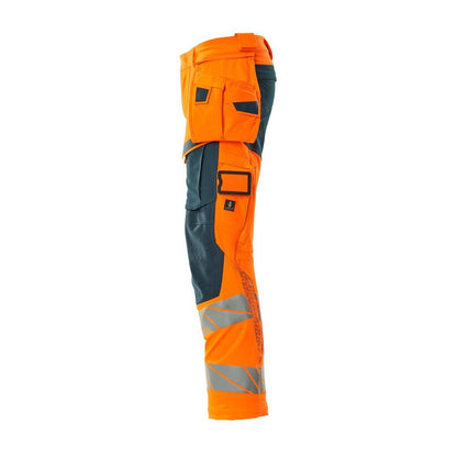 Pantalon avec poches suspendues, pantalon ULTIMATE STRETCH, orange haute visibilité/pétrole foncé
