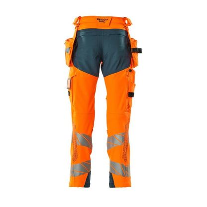 Pantalon avec poches suspendues, pantalon ULTIMATE STRETCH, orange haute visibilité/pétrole foncé