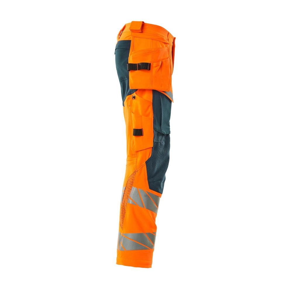 Pantalon avec poches suspendues, pantalon ULTIMATE STRETCH, orange haute visibilité/pétrole foncé