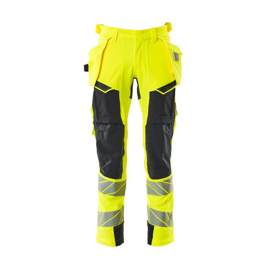 Pantalon avec poches suspendues, pantalon ULTIMATE STRETCH, jaune haute visibilité/noir-bleu