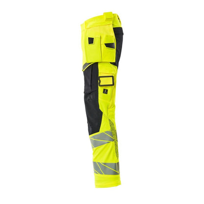 Pantalon avec poches suspendues, pantalon ULTIMATE STRETCH, jaune haute visibilité/noir-bleu