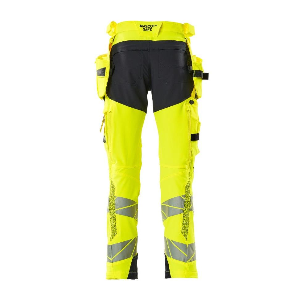Pantalon avec poches suspendues, pantalon ULTIMATE STRETCH, jaune haute visibilité/noir-bleu