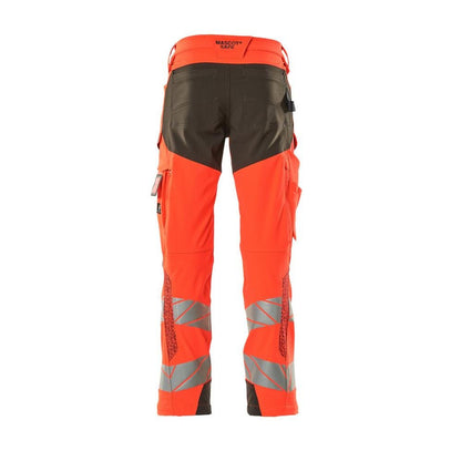 Pantalon avec poches genoux, pantalon ULTIMATE STRETCH, rouge haute visibilité/anthracite foncé
