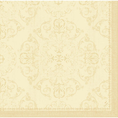 Papier peint crème orné de motifs floraux et de vrilles symétriques et filigranes au look vintage - en référence aux serviettes Dunilin 40 x 40 cm 1/4 pli de Duni GmbH.