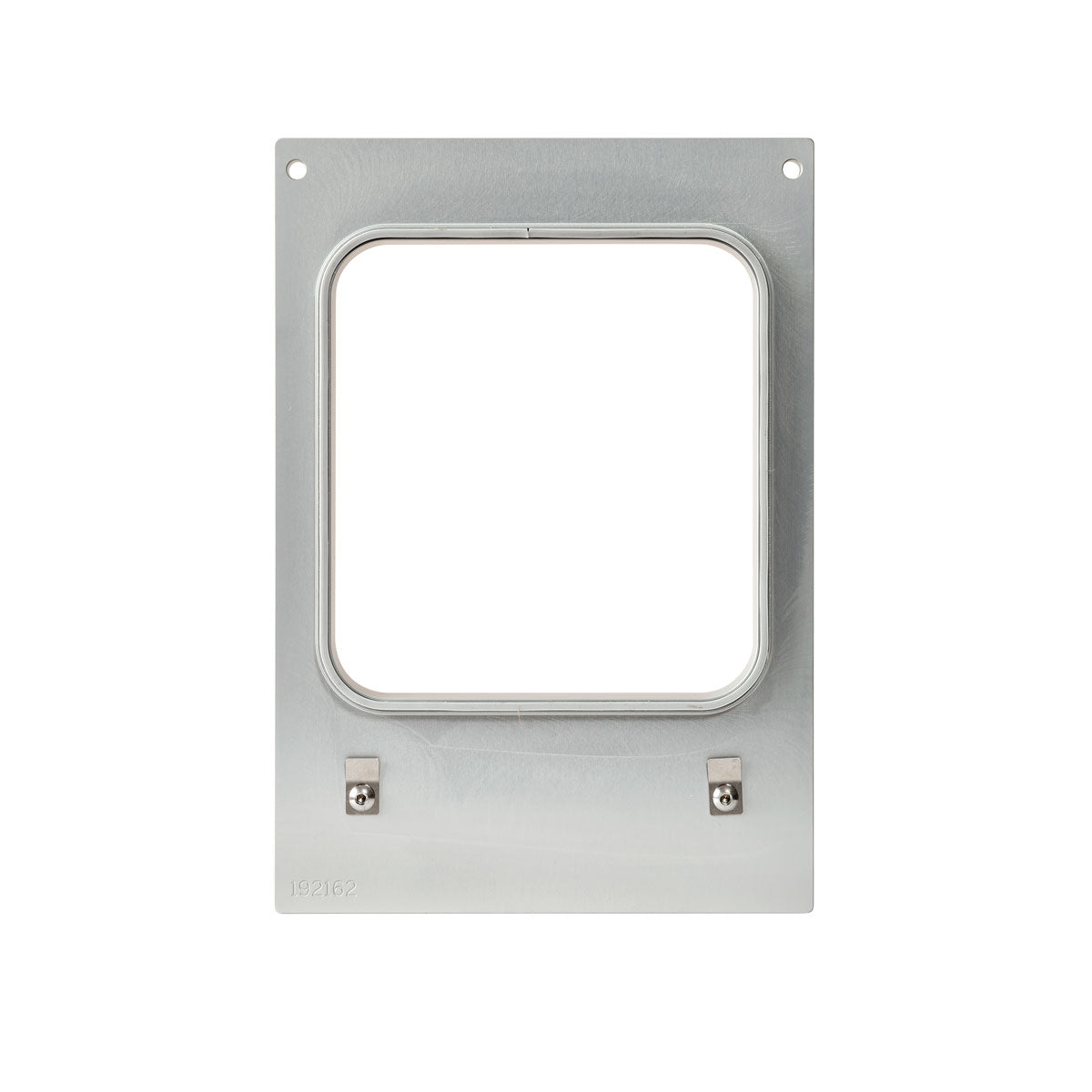 La cassette DF10/20 pour Forum Schale 918, 1114 ml de Duni GmbH est un cadre métallique rectangulaire stable avec des coins arrondis, deux petits clips en bas et deux trous de vis en haut, illustrée sur fond blanc.