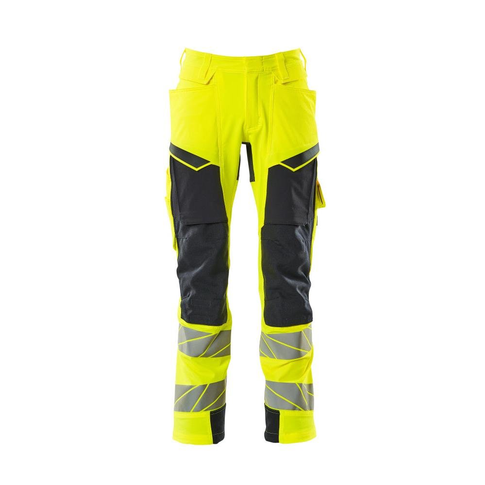 Pantalon avec poches genoux, pantalon ULTIMATE STRETCH, jaune haute visibilité/noir-bleu