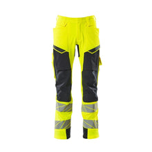 Pantalon avec poches genoux, pantalon ULTIMATE STRETCH, jaune haute visibilité/noir-bleu