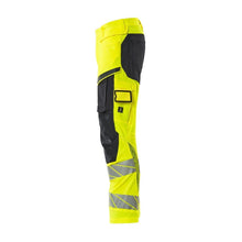 Pantalon avec poches genoux, pantalon ULTIMATE STRETCH, jaune haute visibilité/noir-bleu