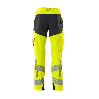 Pantalon avec poches genoux, pantalon ULTIMATE STRETCH, jaune haute visibilité/noir-bleu