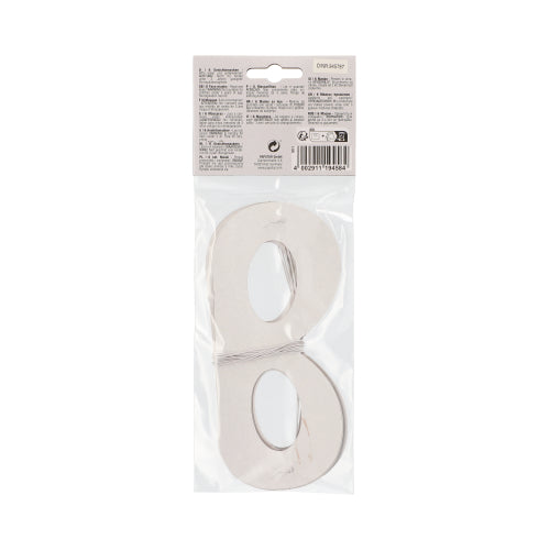 Un paquet de découpes métalliques argentées en forme de chiffres est scellé dans un sac en plastique transparent avec une tête en carton, similaire aux masques faciaux PAPSTAR GmbH "Métalliques" assortis, sachet (6 pièces), et contient une information produit et un code-barres.