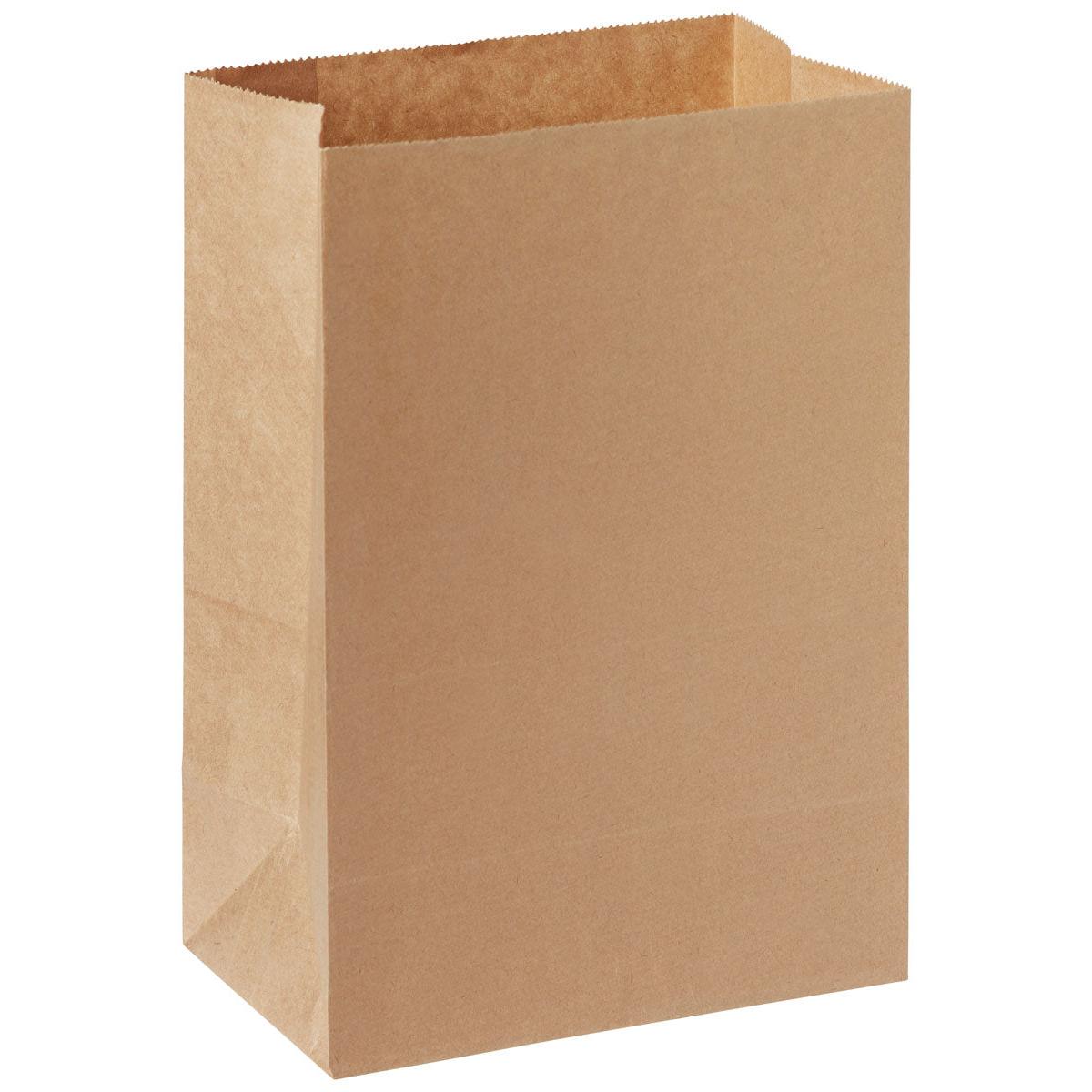 Le sac à emporter sans anse de Duni GmbH en papier brun FSC (180x110x265 mm) est vide avec le dessus ouvert sur fond blanc. L'emballage écologique présente des bords nets et des côtés lisses. Paquet : 500 pièces.