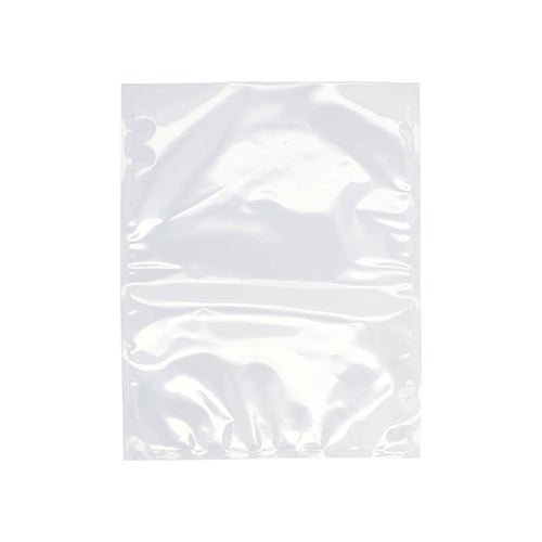 Le sachet à souder Starpak 100, PA/PE transparent - un sac rectangulaire clair avec des bords scellés et une surface brillante - est montré devant un fond blanc simple, parfait pour le stockage des aliments avec une machine à vide à cloche.