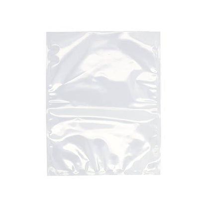 Le sachet à souder Starpak 100, PA/PE transparent - un sac rectangulaire clair avec des bords scellés et une surface brillante - est montré devant un fond blanc simple, parfait pour le stockage des aliments avec une machine à vide à cloche.