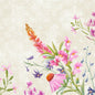 Une illustration à l'aquarelle de fleurs sauvages en rose, violet et orange forme le motif élégant Floret sur ces serviettes Klassik Floret de Duni GmbH 40x40 cm (paquet de 50 pièces) - idéal pour une décoration de table élégante.