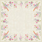 Le napperon Dunicel 84x84cm Floret de Duni GmbH est un revêtement de table carré beige avec un motif floral discret et des bordures de fleurs sauvages aquarellées en rose, violet, orange et vert ; le centre est libre pour du texte ou des images.