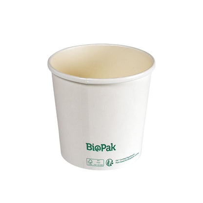 Un simple bol blanc Ronda SLIM en carton/PLA de Duni GmbH avec une marque verte et des symboles de recyclage, debout sur un fond blanc - parfait pour une utilisation écologique et biodégradable.