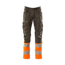 Pantalon avec poches genoux, pantalon avec empiècements stretch, anthracite foncé/orange haute visibilité