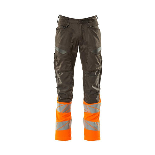 Pantalon avec poches genoux, pantalon avec empiècements stretch, anthracite foncé/orange haute visibilité