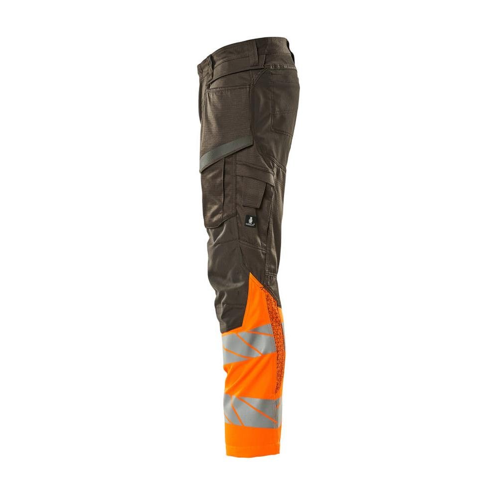 Pantalon avec poches genoux, pantalon avec empiècements stretch, anthracite foncé/orange haute visibilité