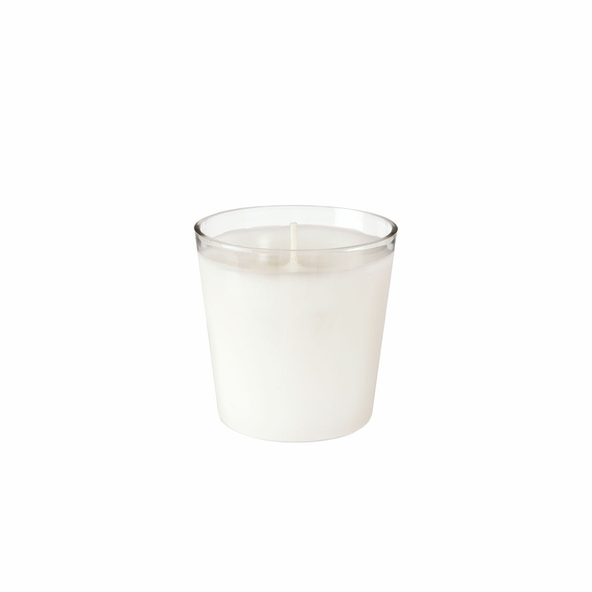 L'unité de recharge Duni GmbH Switch&Shine, ensemble de 6, blanc - Nettoyage de haute qualité - montre une bougie blanche dans un support en verre transparent avec une mèche non brûlée. Parfum écologique et durable, idéal comme recharge pour chaque pièce. L'emballage contient 6 pièces.
