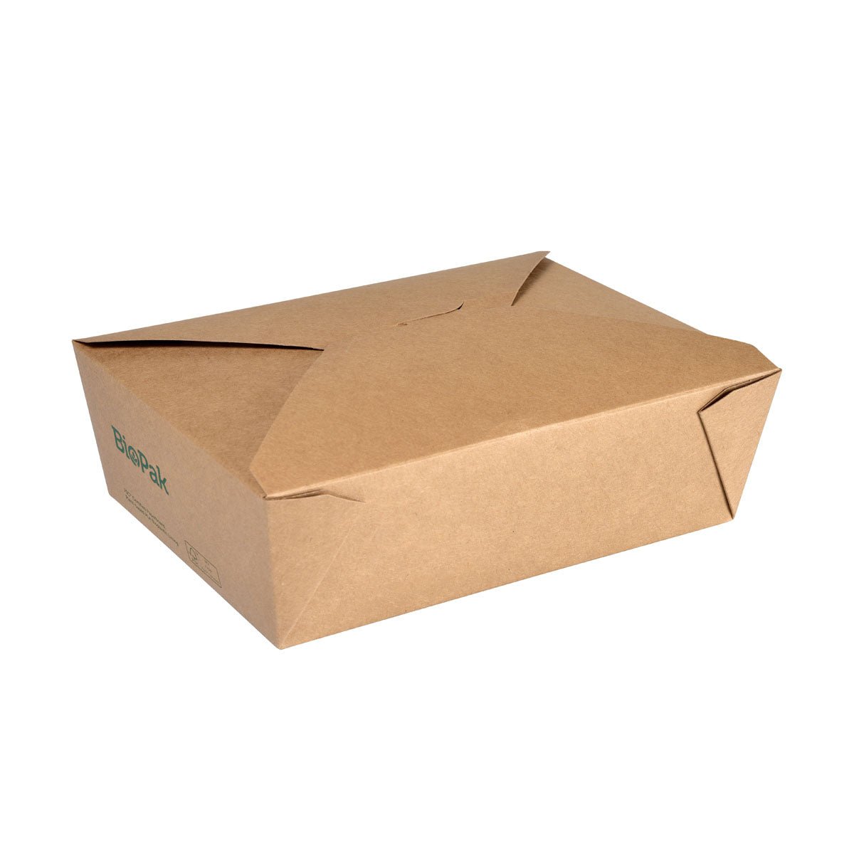 Une boîte en carton fermée « Bio LARGE » de 1950 ml de la marque Duni GmbH, fabriquée en carton brun certifié FSC avec un revêtement en PLA et des rabats pliés, présentée sur fond blanc. Le lot contient 50 pièces. Dimensions : 216 x 157 x 64 mm.