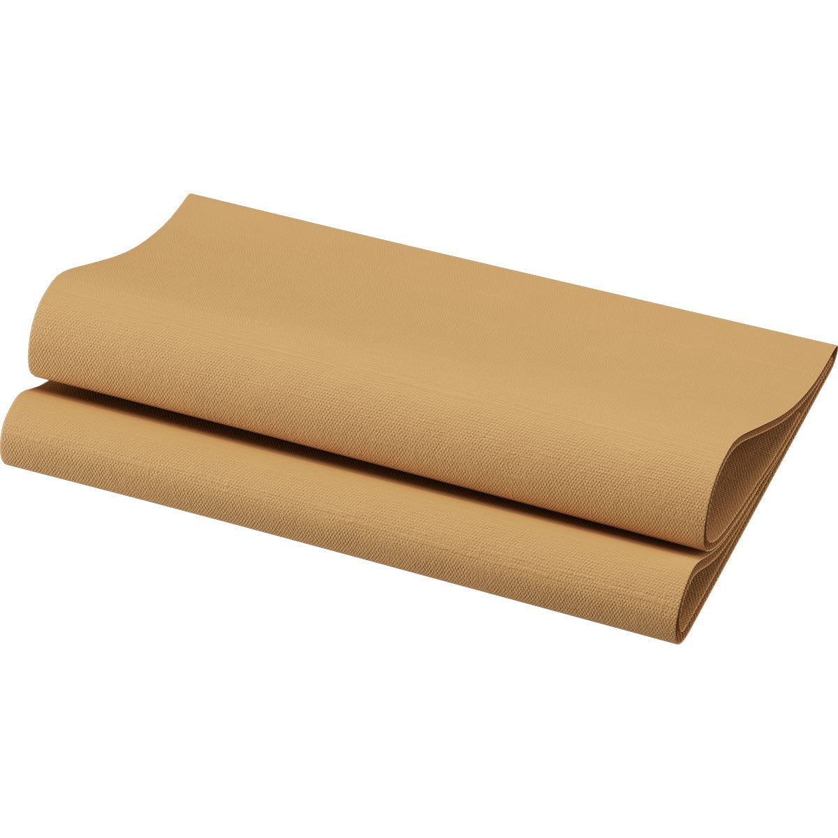 Une serviette Bio-Dunisoft pliée 40 x 40 cm 1/4 pli de Duni GmbH en brun clair texturé est présentée sur un fond blanc - idéale pour des décorations de table luxueuses et comme alternative de serviette biodégradable.
