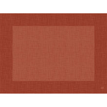 Das Dunicel-Tischset 30 x 40 cm Linnea Earth Terra der Duni GmbH ist ein rechteckiges rotes Tischset mit strukturiertem Kreuzschraffurmuster, festem Rand und hellem Innenrechteck. Packung: 500 Stück.