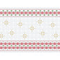 Les sets de table en papier Duni GmbH 30x40cm Tradition (paquet de 250 pièces) présentent des rangées horizontales de motifs floraux rouges et verts et des formes d'étoiles dorées sur fond blanc - idéaux pour une protection de table festive ou des tables de fête élégantes.