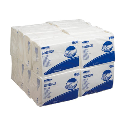 Un carton avec 16 sachets de 50 lingettes absorbantes Kimtech®, pliées en Z, blanc, de Kimberly-Clark GmbH - idéal pour un usage professionnel.