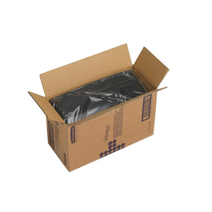 Une boîte en carton ouverte avec des graphiques imprimés montre à l'intérieur un distributeur de papier toilette Aquarius™ emballé en plastique noir (18,00 x 29,80 x 12,80 cm) de Kimberly-Clark GmbH devant un fond blanc simple.