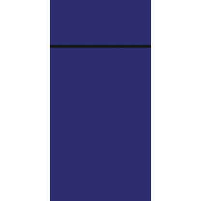 Ein unifarbener dunkelblauer Hintergrund mit einer einzigen dünnen schwarzen Linie auf der Oberseite erinnert an die schlichte Eleganz des Bio Duniletto Slim 400 x 330 mm der Duni GmbH, das aus nachhaltigen Materialien für umweltfreundlich gedeckte Tische hergestellt wird.