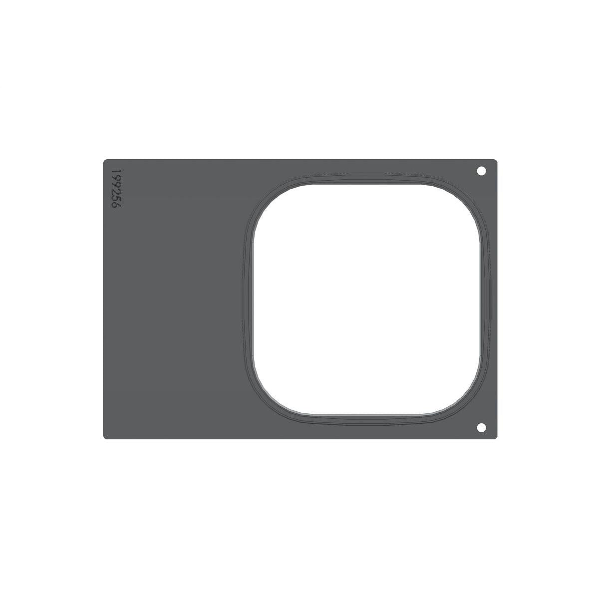 La cassette rectangulaire, plate, gris foncé DF 10/DF20 pour Brick Large (à un compartiment) de Duni GmbH a une grande découpe carrée arrondie sur le côté droit et deux petits trous d'angle ; sur le bord gauche est imprimé "199256". L'emballage contient 1 pièce.