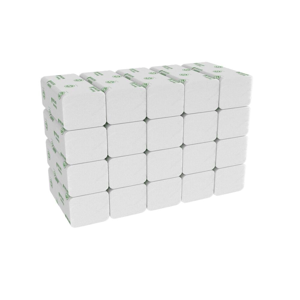 Une pile de 24 rouleaux de papier toilette blanc, idéale à combiner avec les serviettes Hostess™ NATURA™ de Kimberly-Clark GmbH - pliage en C, Blanc, M (20 clips x 140 feuilles) pour une solution d'hygiène complète.