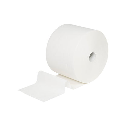Un papier essuie-tout WypAll® L10 pour surfaces de Kimberly-Clark GmbH, grand rouleau (38,00 cm x 23,50 cm), avec noyau en carton visible sur fond blanc - idéal pour le nettoyage des surfaces.