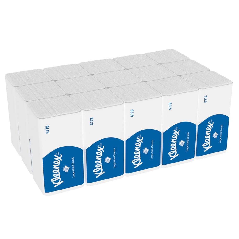 Un grand paquet de mouchoirs pliants Kleenex® de Kimberly-Clark GmbH : 15 paquets de 124 mouchoirs blancs chacun dans le carton - pratique, hygiénique et idéal pour un retrait ordonné.