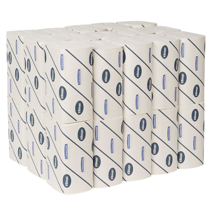 Un ensemble soigneusement empilé de serviettes Kleenex® Ultra™ - Interfold, Blanc, Grand (30 clips x 94 feuilles par boîte) de Kimberly-Clark GmbH; chaque paquet est emballé en blanc avec des accents bleus et ressemble à l'apparence propre des serviettes premium.
