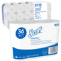 Un paquet de papier toilette Scott® Control™ de Kimberly-Clark GmbH contient 6 paquets de 6 rouleaux blancs de 350 feuilles chacun ; l'emballage met en avant l'hygiène et présente les détails du produit.