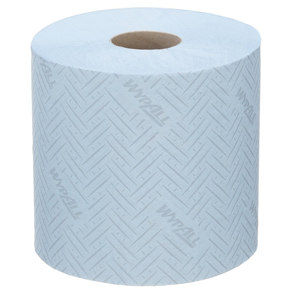 Le papier essuie-tout WypAll® L10 (38,00 cm x 18,30 cm) de Kimberly-Clark GmbH est un grand rouleau bleu à extraction centrale, idéal pour le nettoyage des services et du commerce de détail avec le distributeur Reach+™.