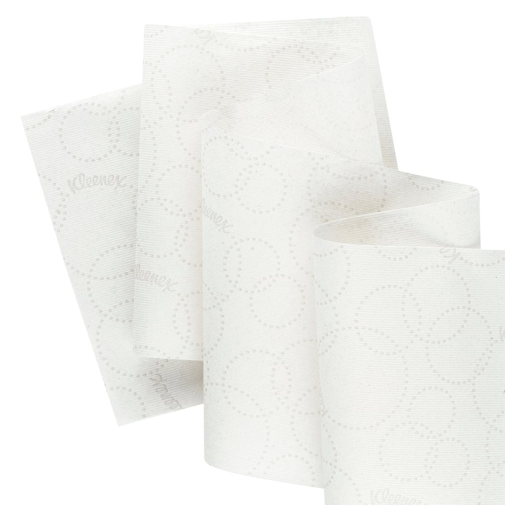 Serviettes en rouleau Kleenex® E-roll Large de Kimberly-Clark GmbH en papier recyclé blanc, 1 couche avec une structure de points discrète et un branding léger - idéal pour le séchage hygiénique des mains (6x250m rouleaux par carton).