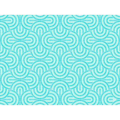 Motif géométrique symétrique composé de demi-cercles turquoise et bleu clair qui se chevauchent sur fond blanc, formant un motif répétitif et moderne – idéal pour les sets Dunicel 30 x 40 de Duni GmbH.