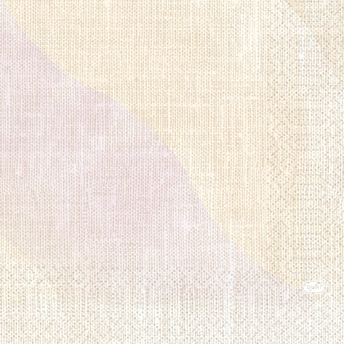 Sur un fond tissé en lin beige, crème et vagues rose clair, une petite étiquette ovale portant l'inscription "Duni GmbH" est apposée, indiquant Serv.33x33 3lg 1/4 Serenity Serviettes (250 pièces), Taille 33 x 33 cm.