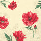 Design Monique peint à la main vintage : grandes fleurs rouges avec des feuilles vertes sur un fond floral délicat beige. Serviettes en cellulose Duni GmbH, 3 plis, 40x40 cm, paquet de 250 pièces.
