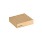 Un simple couvercle en carton Viking Cube Mini rectangulaire brun de Duni GmbH (75x75x20 mm, revêtu de PLA, 300 pièces), idéal pour les emballages biodégradables et parfait comme couvercle durable pour les boîtes.