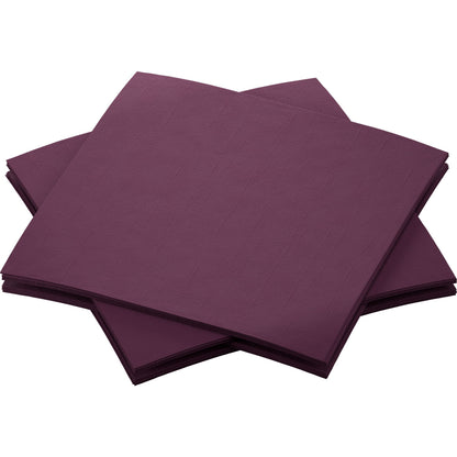 Quatre serviettes Bio-Dunisoft de 20 x 20 cm de la marque Duni GmbH sont disposées en se chevauchant légèrement sur un fond blanc : un choix à la fois durable, raffiné et élégant.