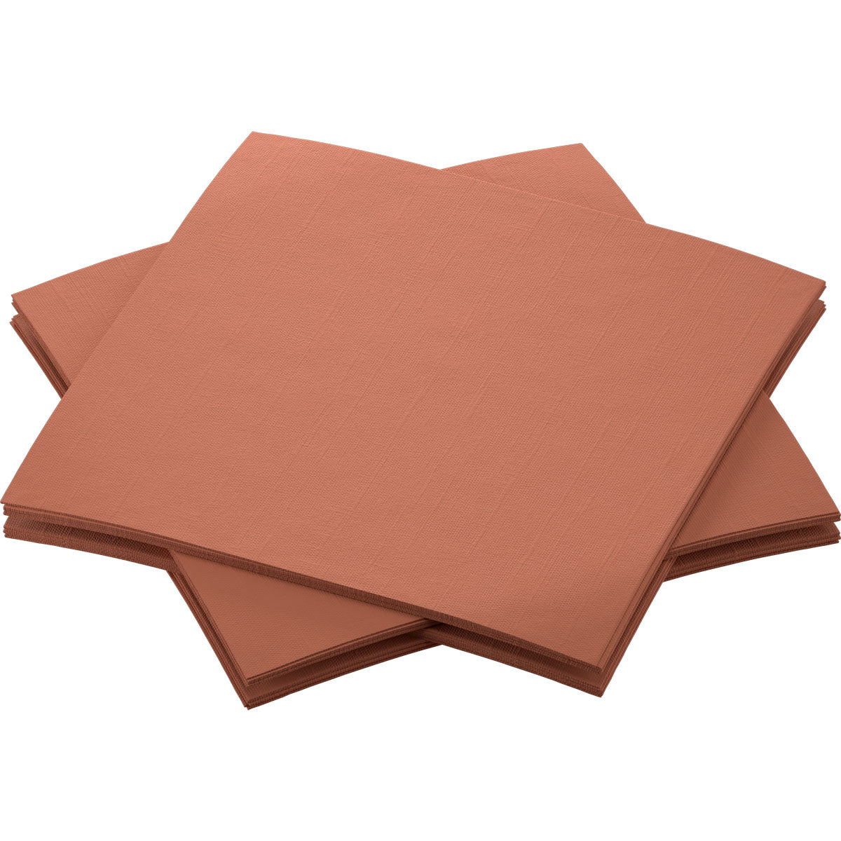 Une pile de serviettes Bio-Dunisoft de 20 x 20 cm de la société Duni GmbH, disposées en se chevauchant légèrement sur un fond blanc.