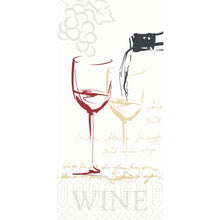 Une esquisse de deux verres à vin, l'un d'eux rempli, des raisins et des motifs d'écriture, ainsi que "WINE" au bas, orne l'article discontinué de Duni GmbH, serviette en cellulose 33x33cm 2 plis (300 serviettes/paquet).