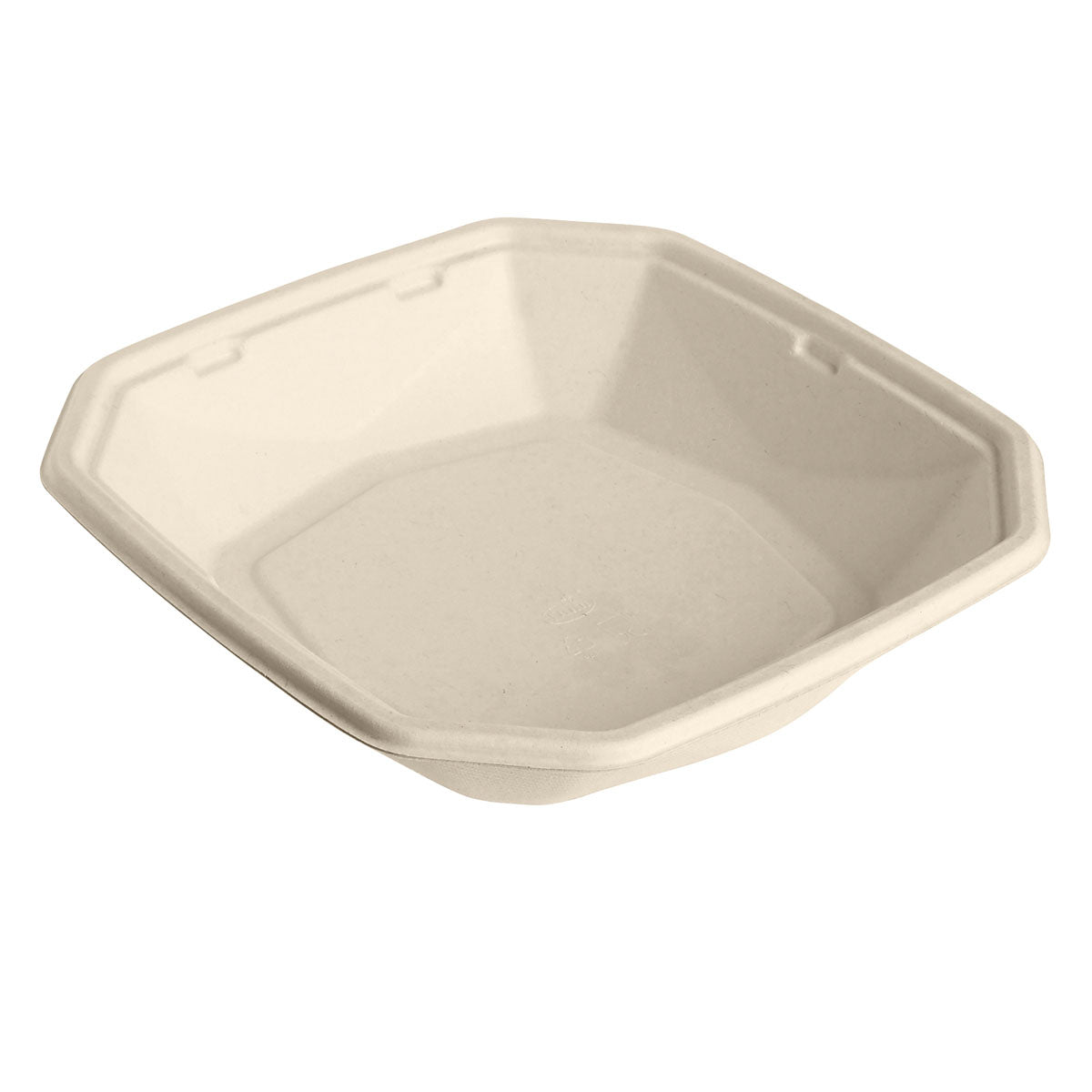 Un bol Octabagasse carré brun de 1000 ml de Duni GmbH (224x224x42mm), non enduit et biodégradable, fabriqué à partir de bagasse respectueuse de l'environnement ; paquet de 50 pièces - photographié sur fond blanc.