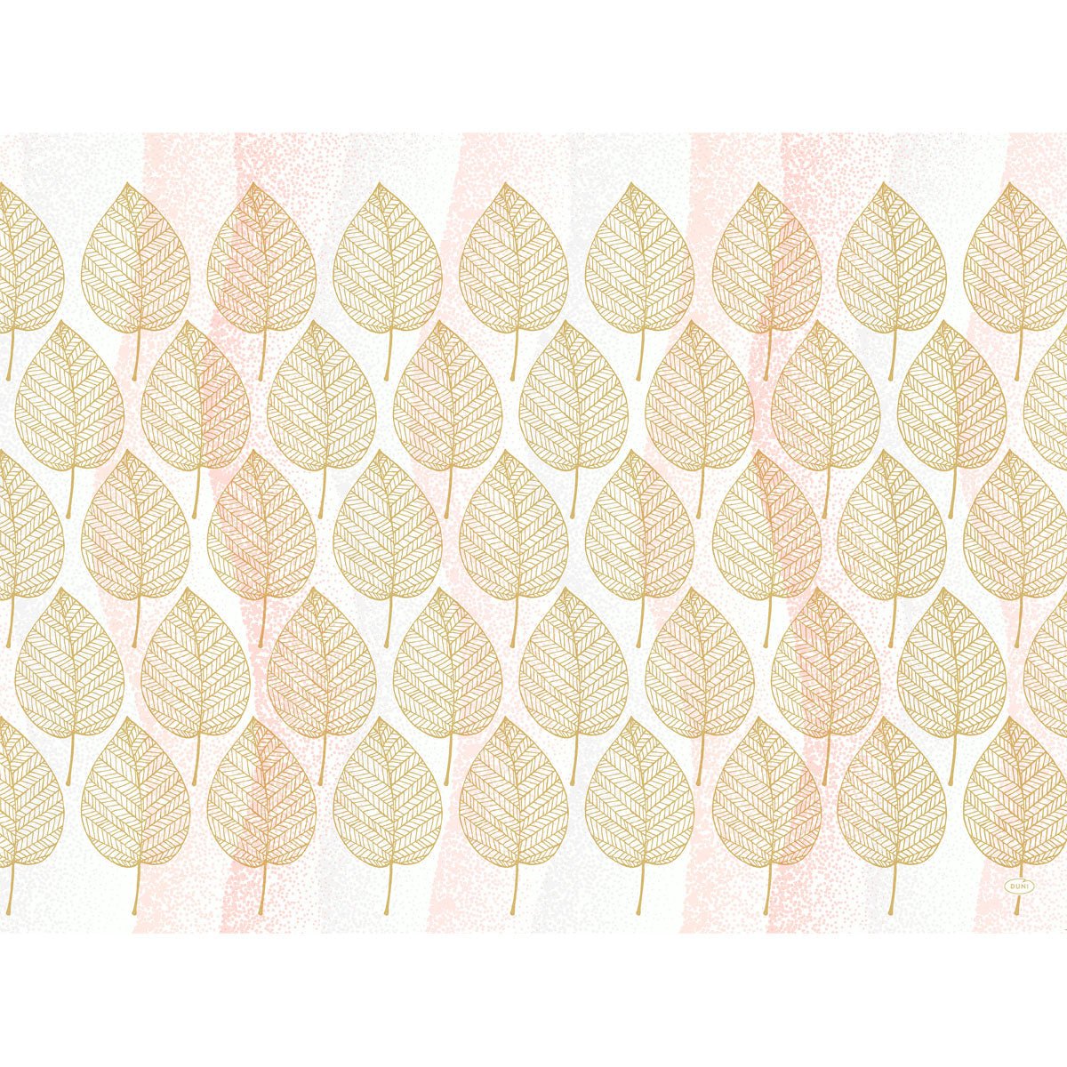 Les sets de table en papier « Aspen » de Duni GmbH (lot de 250 pièces), au format 30 x 40 cm, arborent des feuilles bordées d'or sur un fond rose rayé et moucheté : une solution élégante et respectueuse de l'environnement pour protéger votre table.