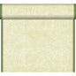 Eine Tapetenrolle mit einem hellgrünen und cremefarbenen Paisleymuster, umrandet von vertikalen grünen Kanten, ist ideal für die Kombination mit dem Duni GmbH Bio-Dunicel Tete-a-Tete Tischläufer 0,4x24m.