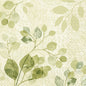 Les serviettes Duni GmbH 33x33 3 plis 1/4 Paisley Feuilles (50 pièces) présentent un design aquarelle avec des branches feuillues vertes sur un beige clair et des motifs paisley subtils, offrant un aspect doux et naturel avec des détails délicats et texturés.